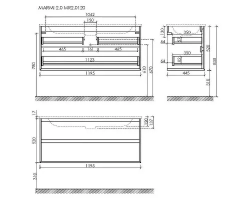 Тумба под раковину Sancos Marmi 2.0 120 MR2.0120ECH подвесная Дуб чарльстон
