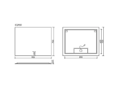 Зеркало Sancos Square 90 SQ900 с подсветкой с сенсорным выключателем