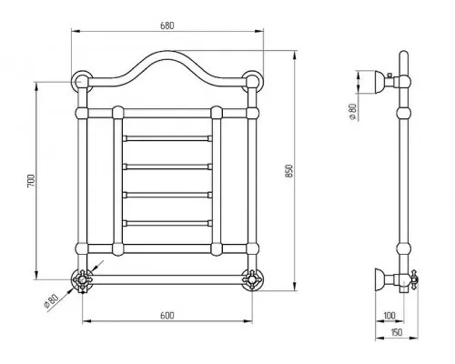 Купить Электрический полотенцесушитель Migliore Edward 85x68 R 22635 Золото в магазине сантехники Santeh-Crystal.ru