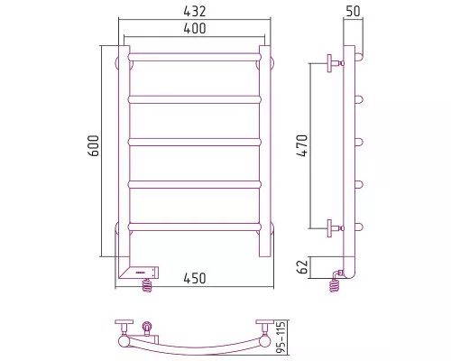 Приобрести Электрический полотенцесушитель Сунержа Галант 2.0 600x400 L 31-5200-6040 Черный матовый в магазине сантехники Santeh-Crystal.ru