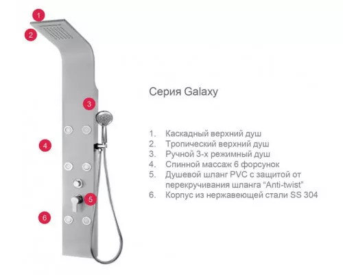 Приобрести Душевая панель Aquanet Galaxy Matt 209998 Хром матовый в магазине сантехники Santeh-Crystal.ru