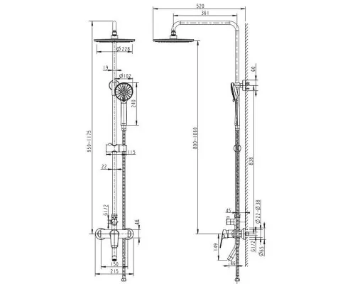 Купить Душевая система Bravat Rhein F6429564CP-A-ENG Хром в магазине сантехники Santeh-Crystal.ru