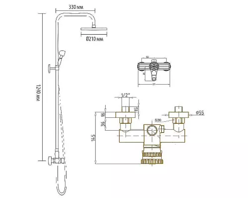 Душевая система Bronze de Luxe Виндзор 10118/1R Бронза