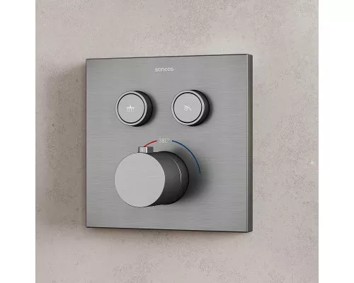 Душевая система Sancos Linn SC9022GG с термостатом Вороненая сталь