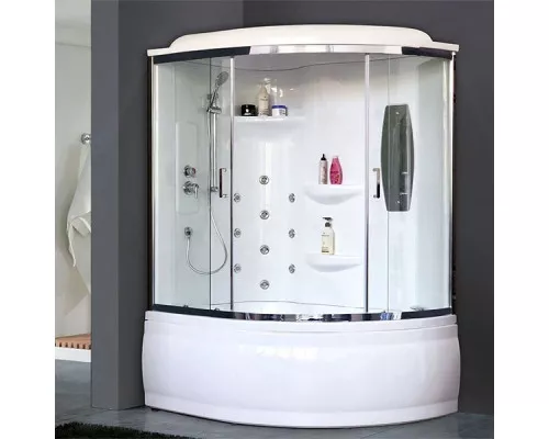 Приобрести Душевой бокс Royal Bath ALP 170x100 RB170ALP-T-CH-L с гидромассажем стекло прозрачное задняя стенка Белая в магазине сантехники Santeh-Crystal.ru