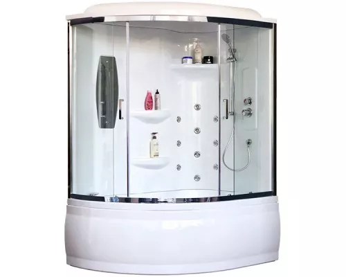Купить Душевой бокс Royal Bath ALP 150x100 RB150ALP-T-CH-R с гидромассажем стекло прозрачное задние стенки Белые в магазине сантехники Santeh-Crystal.ru