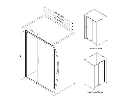 Приобрести Душевая дверь AM.PM Gem 140 W90G-140-1-195MT профиль Хром матовый стекло прозрачное в магазине сантехники Santeh-Crystal.ru