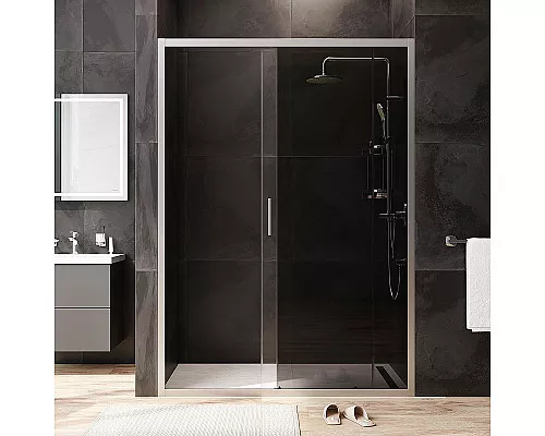 Купить Душевая дверь AM.PM Gem 140 W90G-140-1-195MG профиль Хром матовый стекло тонированное-прозрачное в магазине сантехники Santeh-Crystal.ru