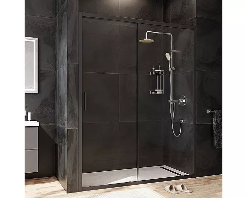 Приобрести Душевая дверь AM.PM Gem 150 W90G-150-1-195BT профиль Черный матовый стекло прозрачное в магазине сантехники Santeh-Crystal.ru