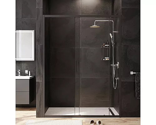 Приобрести Душевая дверь AM.PM Gem 150 W90G-150-1-195BT профиль Черный матовый стекло прозрачное в магазине сантехники Santeh-Crystal.ru