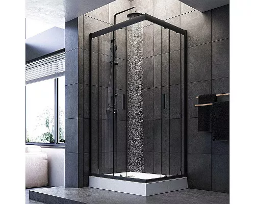 Заказать Душевой уголок AM.PM Gem 100х80 W90G-404-100280-BT профиль Черный матовый стекло прозрачное в магазине сантехники Santeh-Crystal.ru
