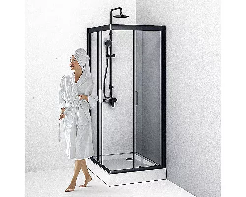 Заказать Душевой уголок AM.PM Gem 100х80 W90G-404-100280-BT профиль Черный матовый стекло прозрачное в магазине сантехники Santeh-Crystal.ru