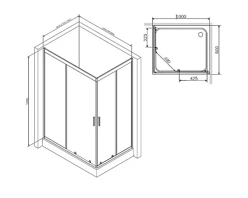 Заказать Душевой уголок AM.PM Gem 100х80 W90G-404-100280-BT профиль Черный матовый стекло прозрачное в магазине сантехники Santeh-Crystal.ru
