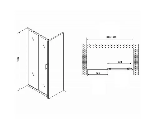 Купить Душевая дверь Abber Schwarzer Diamant 130 AG301305 профиль Хром стекло прозрачное в магазине сантехники Santeh-Crystal.ru