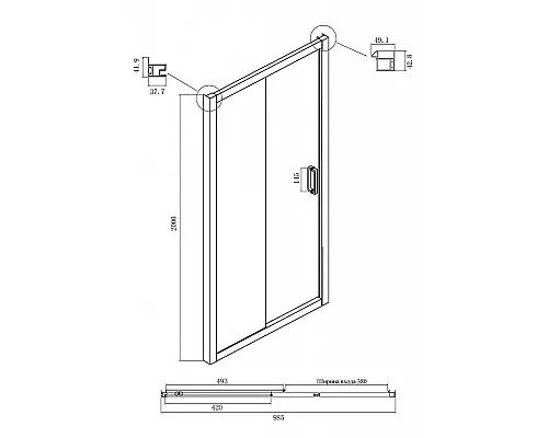 Заказать Душевая дверь Ambassador Forsa 100 17022216ABB профиль Черный стекло тонированное в магазине сантехники Santeh-Crystal.ru