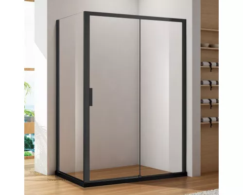 Приобрести Душевая стенка Aquanet Pleasure AE60-F-100H200U-BT 100 профиль Черный стекло прозрачное в магазине сантехники Santeh-Crystal.ru