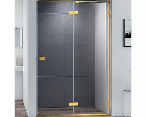 Купить Душевая дверь Cezares Bellagio 140 BELLAGIO-B-12-140-C-BORO профиль Золото брашированное стекло прозрачное в магазине сантехники Santeh-Crystal.ru