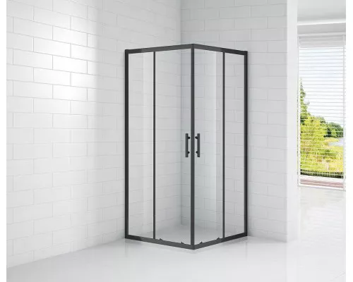 Купить Душевой уголок Cezares Eco 100x100 ECO-O-A-2-100-C-NERO профиль Черный матовый стекло прозрачное в магазине сантехники Santeh-Crystal.ru