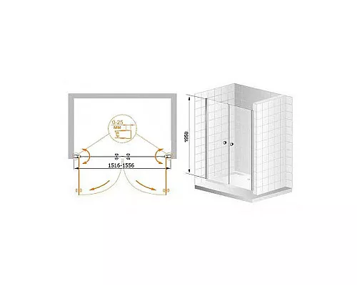 Купить Душевая дверь Cezares Elena 160 ELENA-W-B-2-160-P-Cr профиль Хром стекло рифленое в магазине сантехники Santeh-Crystal.ru