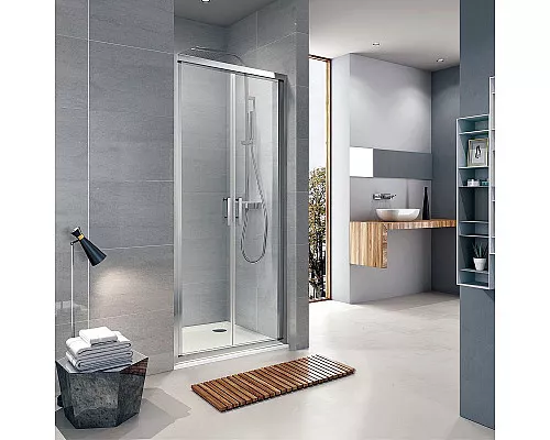 Заказать Душевая дверь Koller Pool Neon 90 ND90C профиль Хром стекло прозрачное в магазине сантехники Santeh-Crystal.ru