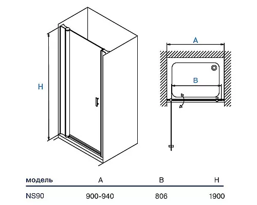 Приобрести Душевая дверь Koller Pool Neon 90 NS90C профиль Хром стекло прозрачное в магазине сантехники Santeh-Crystal.ru