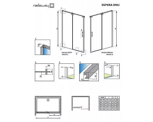 Купить Душевая дверь Radaway Espera DWJ/KDJ 60 380595-01R профиль Хром стекло прозрачное в магазине сантехники Santeh-Crystal.ru