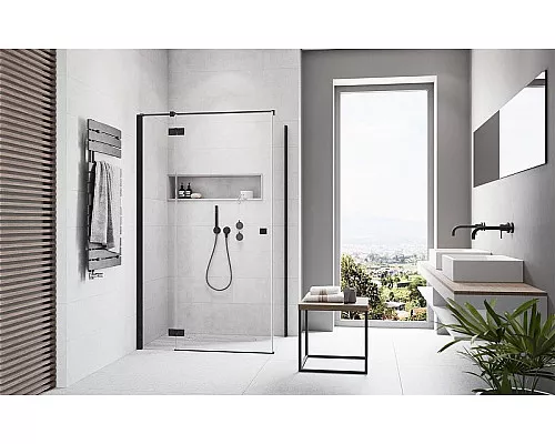 Купить Душевая дверь Radaway Essenza New KDJ 120 L 385042-54-01L профиль Черный стекло прозрачное в магазине сантехники Santeh-Crystal.ru