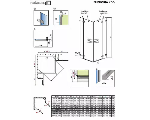 Заказать Душевая дверь Radaway Euphoria KDD 80 383061-01L профиль Хром стекло прозрачное в магазине сантехники Santeh-Crystal.ru