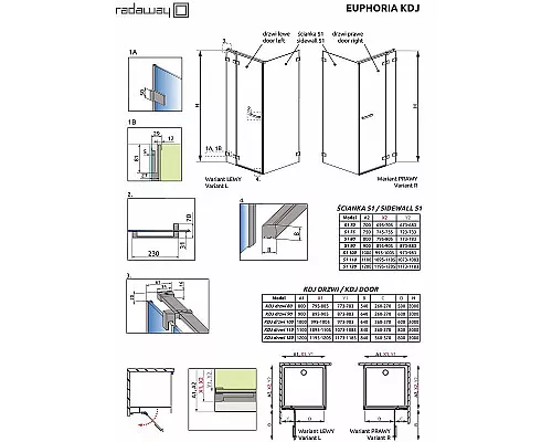 Приобрести Душевая дверь Radaway Euphoria KDJ 50 383512-01L профиль Хром стекло прозрачное в магазине сантехники Santeh-Crystal.ru