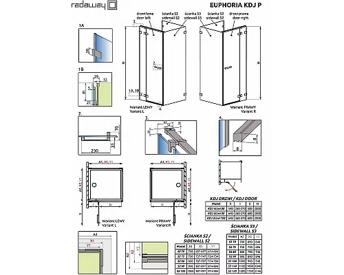 Приобрести Душевая дверь Radaway Euphoria KDJ 50 383512-01L профиль Хром стекло прозрачное в магазине сантехники Santeh-Crystal.ru