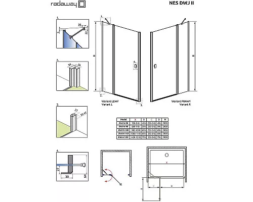 Купить Душевая дверь Radaway Nes DWJ II 100 R 10036100-01-01R профиль Хром стекло прозрачное в магазине сантехники Santeh-Crystal.ru