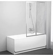 Шторка на ванну Ravak Behappy VS2 105 796M0U0041 профиль Сатин витраж пластик Rain