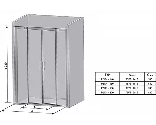Приобрести Душевая дверь Ravak Matrix MSD4-160 0WKS0100Z1 профиль Белый стекло Transparent в магазине сантехники Santeh-Crystal.ru