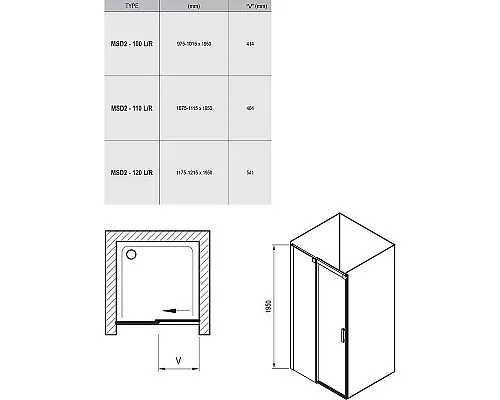 Заказать Душевая дверь Ravak Matrix MSD2-110 L 0WLD0C00Z1 профиль Хром стекло Transparent в магазине сантехники Santeh-Crystal.ru