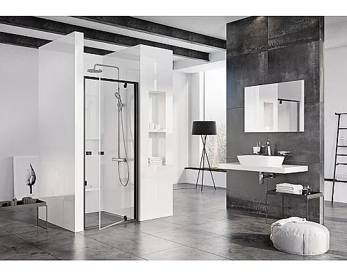 Приобрести Душевая дверь Ravak Pivot PDOP1-90 03G70300Z1 профиль Черный стекло Transparent в магазине сантехники Santeh-Crystal.ru