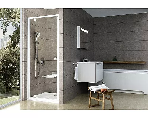 Приобрести Душевая дверь Ravak Pivot PDOP1-80 03G40100Z1 профиль Белый ручка Хром стекло Transparent в магазине сантехники Santeh-Crystal.ru