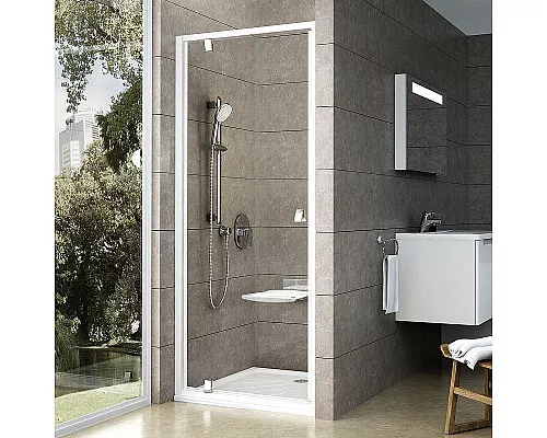 Приобрести Душевая дверь Ravak Pivot PDOP1-90 03G70100Z1 профиль Белый ручка Хром стекло Transparent в магазине сантехники Santeh-Crystal.ru