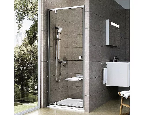 Купить Душевая дверь Ravak Pivot PDOP1-90 03G70U00Z1 профиль Сатин ручка Хром стекло Transparent в магазине сантехники Santeh-Crystal.ru