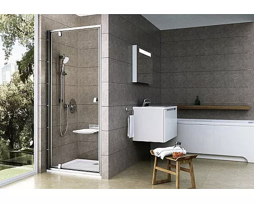 Купить Душевая дверь Ravak Pivot PDOP1-90 03G70U00Z1 профиль Сатин ручка Хром стекло Transparent в магазине сантехники Santeh-Crystal.ru