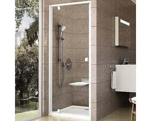 Купить Душевая дверь Ravak Pivot PDOP1-90 03G70101Z1 профиль Белый ручка Белая стекло Transparent в магазине сантехники Santeh-Crystal.ru