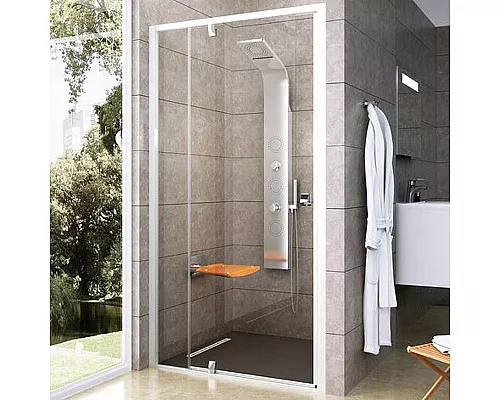 Приобрести Душевая дверь Ravak Pivot PDOP2-110 03GD0100Z1 профиль Белый ручка Хром стекло Transparent в магазине сантехники Santeh-Crystal.ru