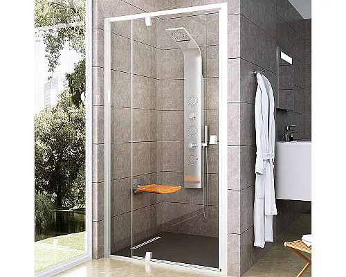 Купить Душевая дверь Ravak Pivot PDOP2-110 03GD0101Z1 профиль Белый ручка Белая стекло Transparent в магазине сантехники Santeh-Crystal.ru