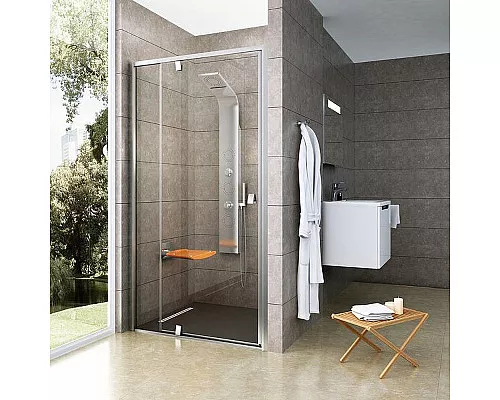 Приобрести Душевая дверь Ravak Pivot PDOP2-120 03GG0U00Z1 профиль Сатин ручка Хром стекло Transparent в магазине сантехники Santeh-Crystal.ru