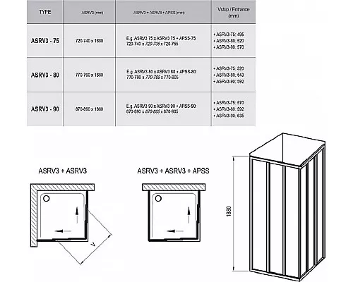 Приобрести Душевая дверь Ravak Supernova ASRV3-90 15V70U0211 профиль Сатин витраж пластик Pearl в магазине сантехники Santeh-Crystal.ru