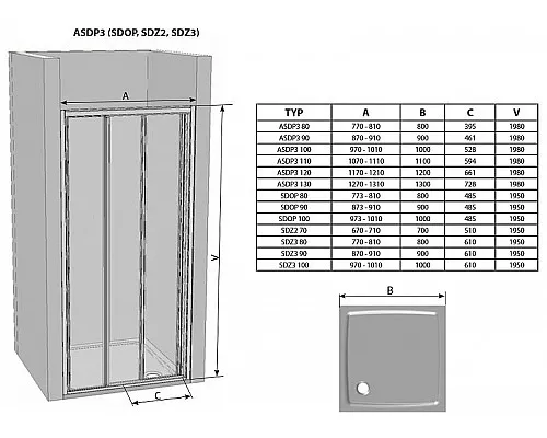 Купить Душевая дверь Ravak Supernova ASDP3-110 00VD03R2ZG профиль Черный стекло Grape в магазине сантехники Santeh-Crystal.ru