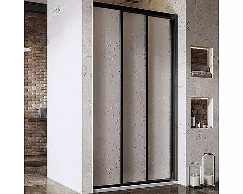 Приобрести Душевая дверь Ravak Supernova ASDP3-110 00VD03R211 профиль Черный матовый витраж пластик Pearl в магазине сантехники Santeh-Crystal.ru