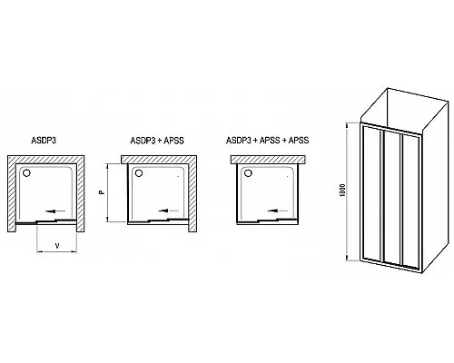 Купить Душевая дверь Ravak Supernova ASDP3-130 00VJ03R2ZG профиль Черный матовый стекло Grape в магазине сантехники Santeh-Crystal.ru