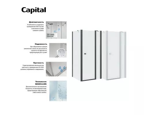 Заказать Душевая стенка Roca Capital 90 M4409016M профиль Черный стекло прозрачное в магазине сантехники Santeh-Crystal.ru