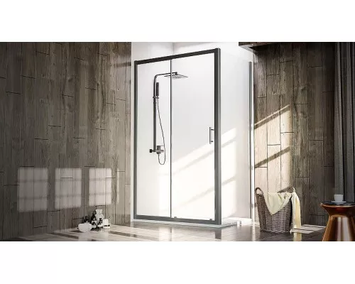 Заказать Душевой уголок Veconi Rovigo RV-072B 110x90 RV072B-11090-01-C4 профиль Черный матовый стекло прозрачное в магазине сантехники Santeh-Crystal.ru