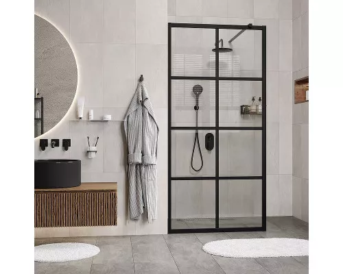Заказать Душевая перегородка WasserKRAFT Glan 100 66W44 профиль Черный матовый стекло прозрачное в магазине сантехники Santeh-Crystal.ru
